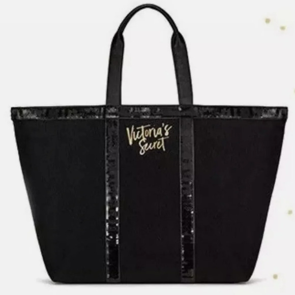 Victoria's Secret Sparkle Large Black Weekender Zippered Tote Bag - Picture 1 of 12